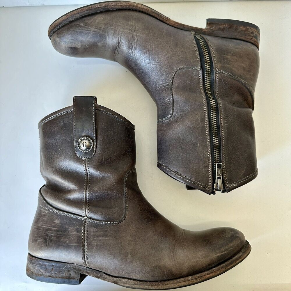Frye Ankle Boots Melissa Short Brown Leather Side Zip Women's Size 9.5 Mexico